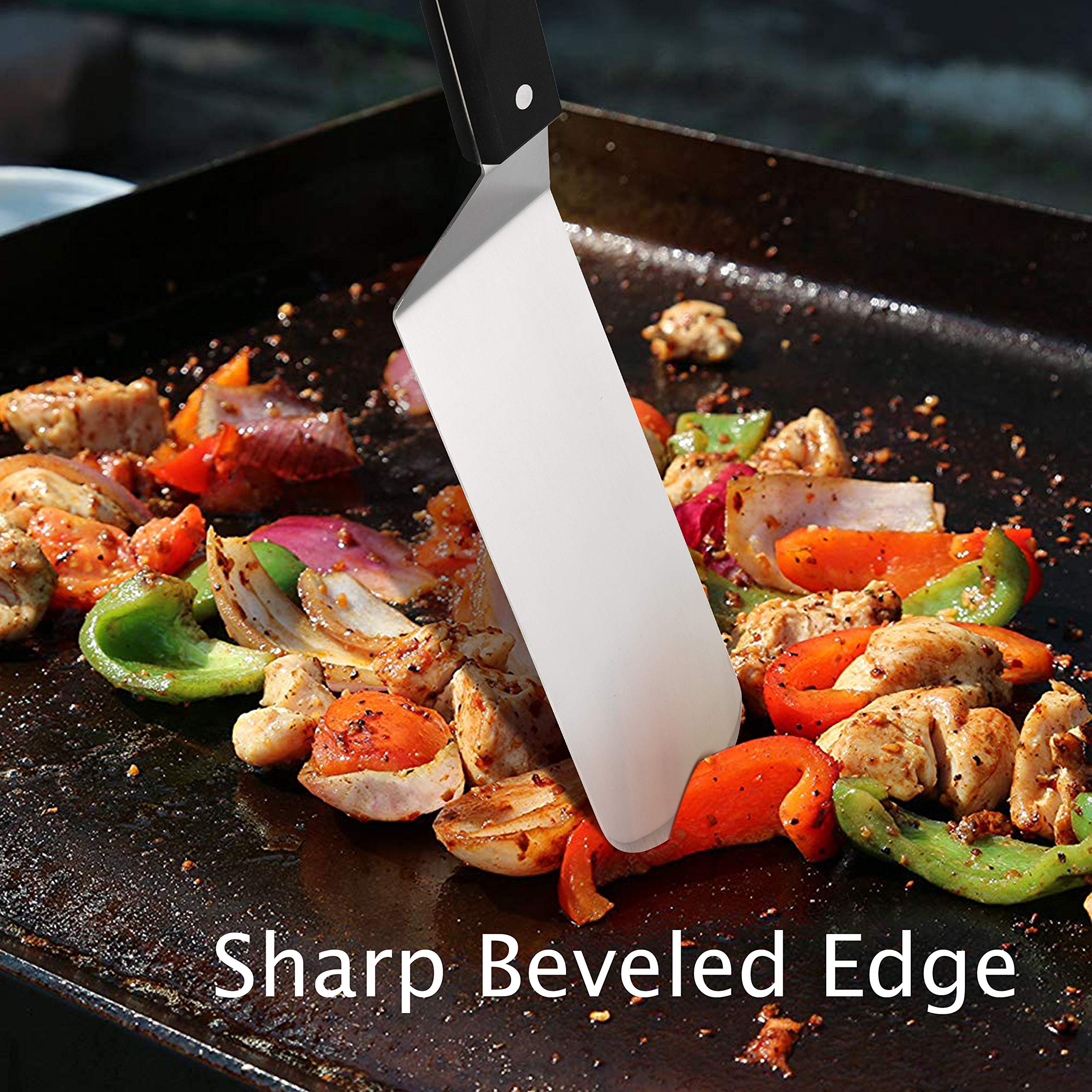 Hasteel Metal Griddle Spatula, Stainless Steel Long Spatula With Riveted Handle, Heavy Duty Perforated & Solid Spatula Burger Tu